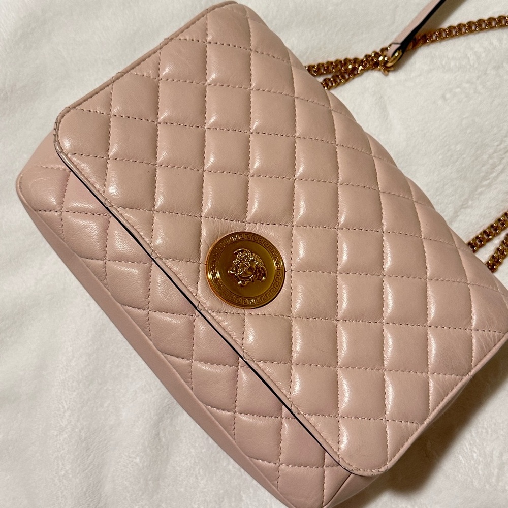 Versace La Medusa Nappa Quilted Pink Leather Chain Crossbody Bag